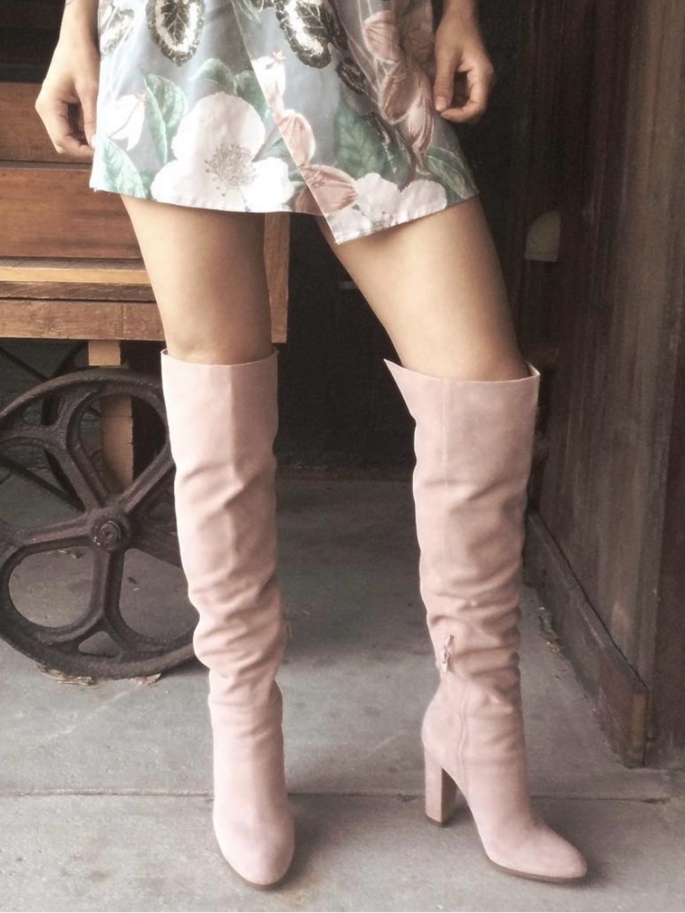 Asks womans suede like Tall Slouch Knee-High Boots in Blush